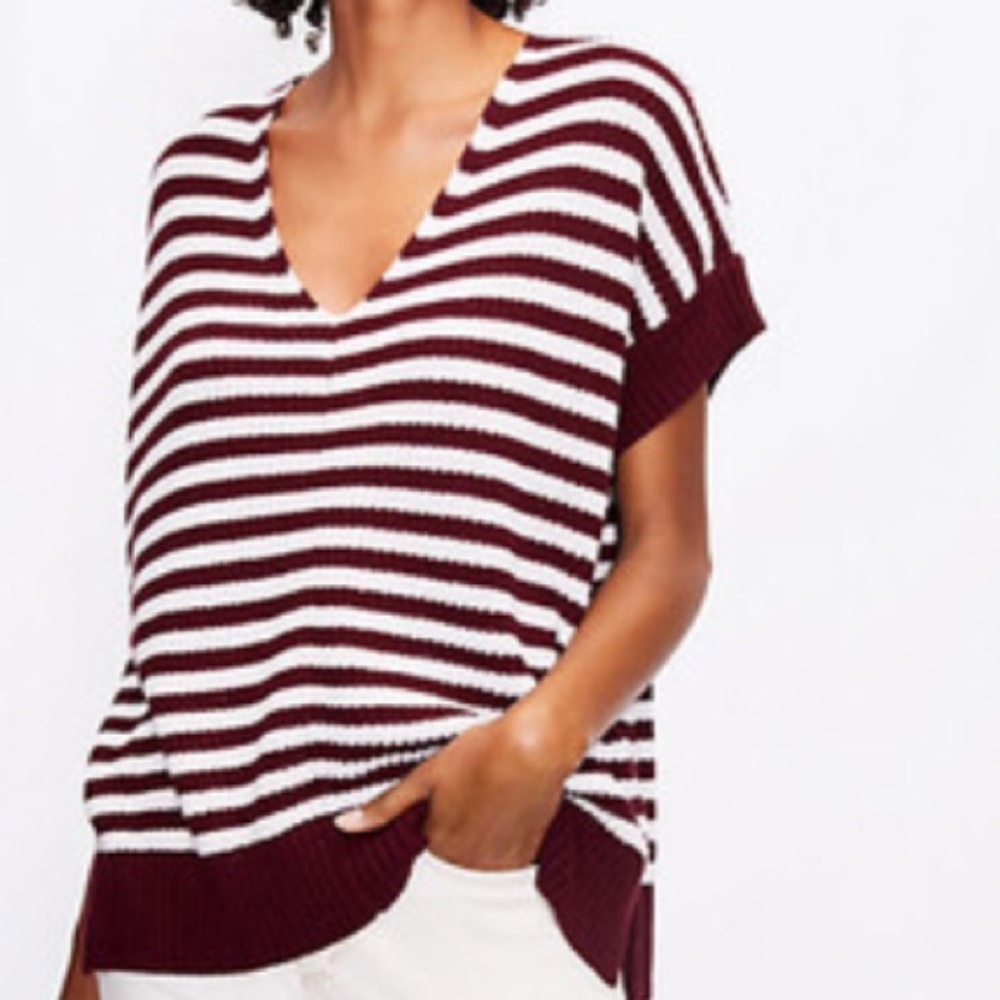 LOFT V-neck Striped Sweater NEW